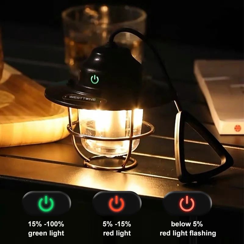 Portable Retro Camping Lantern Waterproof Dimmable Hanging Tent Light 2