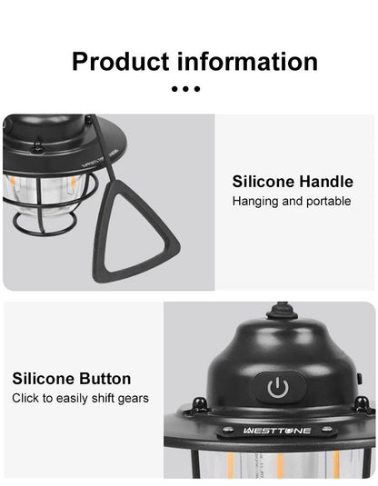 Portable Retro Camping Lantern Waterproof Dimmable Hanging Tent Light 8