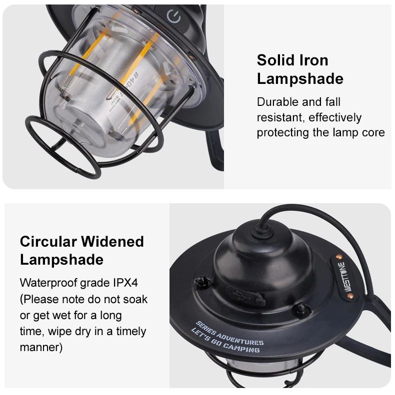 Portable Retro Camping Lantern Waterproof Dimmable Hanging Tent Light 9