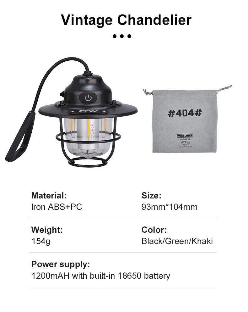 Portable Retro Camping Lantern Waterproof Dimmable Hanging Tent Light 11