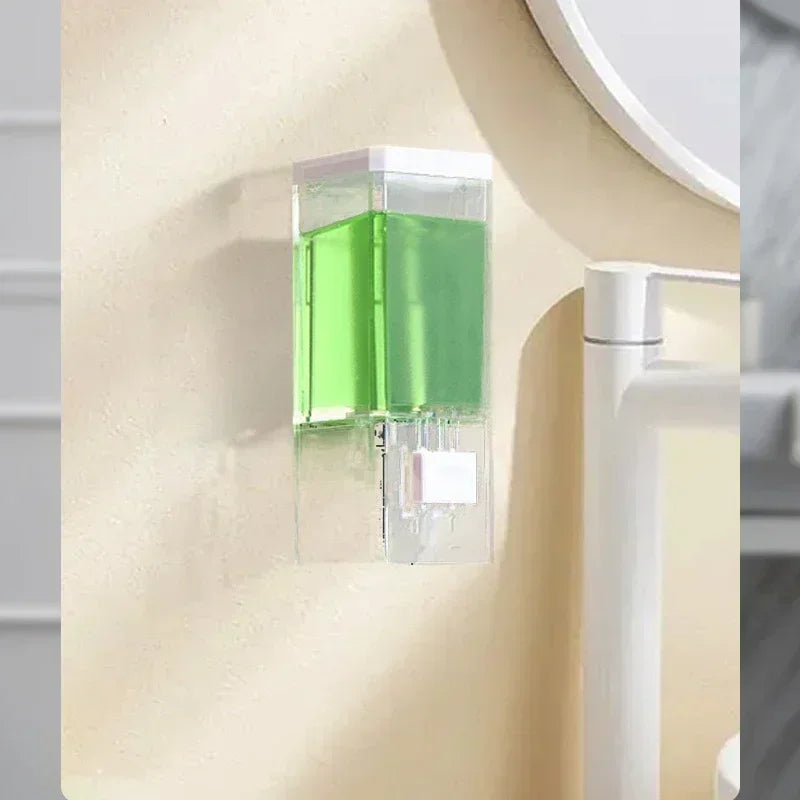 Wall Mounted Traceless Disinfectant Soap Dispenser Non Perforated Manual Press Transparent Bathroom 1