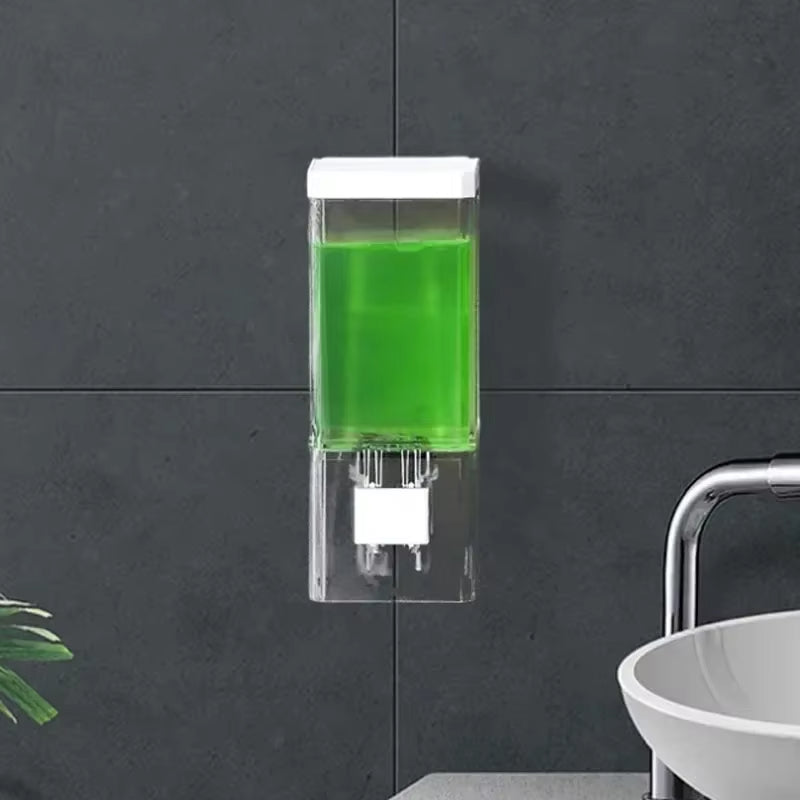 Wall Mounted Traceless Disinfectant Soap Dispenser Non Perforated Manual Press Transparent Bathroom 2