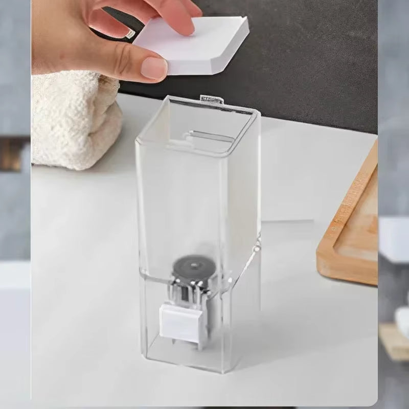 Wall Mounted Traceless Disinfectant Soap Dispenser Non Perforated Manual Press Transparent Bathroom 3