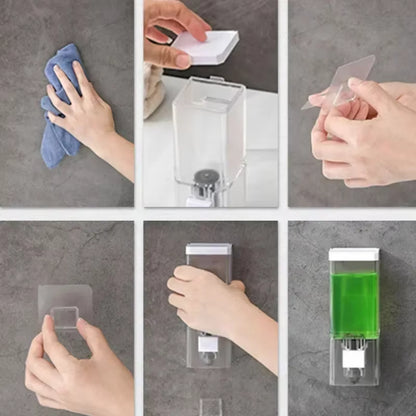 Wall Mounted Traceless Disinfectant Soap Dispenser Non Perforated Manual Press Transparent Bathroom 4