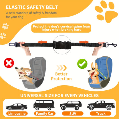 Elastic Nylon Retractable Safety Restraint - Adjustable Dog Seat Belt Harness with Secure Clasps for All Dog Sizes