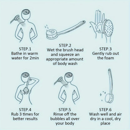 Soft Body Scrubber, Long Handle Bath Brush, Exfoliating Scrub, Skin Massager, Cleaning Brush, Bathroom Accessories