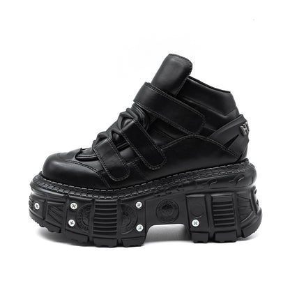 Punk Style Platform Sneakers With Heel Laceup Metal Decor Gothic Ankle Rock Boots For Women 4