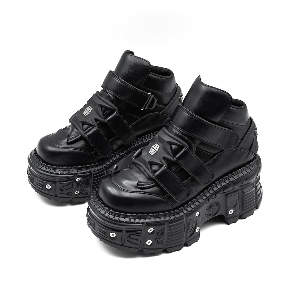 Punk Style Platform Sneakers With Heel Laceup Metal Decor Gothic Ankle Rock Boots For Women 3