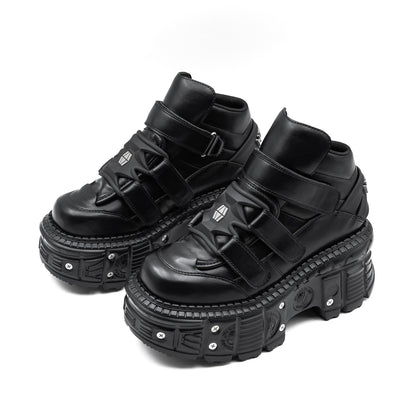 Punk Style Platform Sneakers With Heel Laceup Metal Decor Gothic Ankle Rock Boots For Women 5