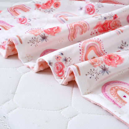 Multicolor Printed Baby Blanket, Soft Plush Minky with Double Layer Dotted Backing for Toddlers