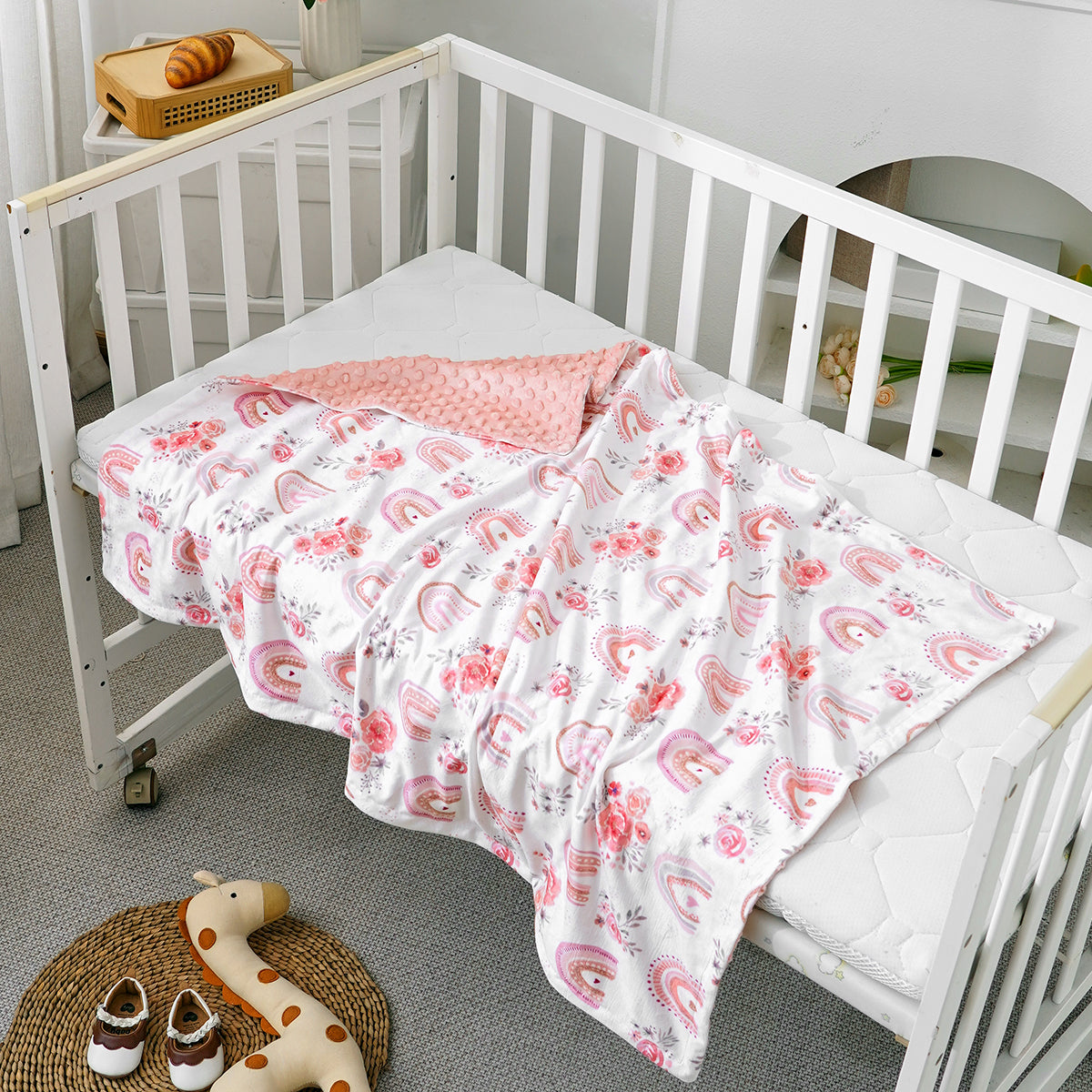 Multicolor Printed Baby Blanket, Soft Plush Minky with Double Layer Dotted Backing for Toddlers
