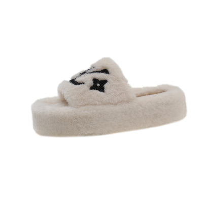 Women's Fur Slides Summer Flip Flops Party Plush Shoes Furry Home Footwear