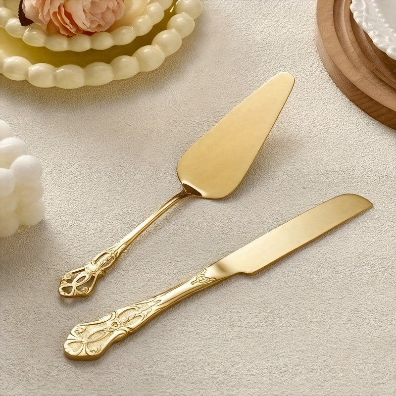 Elegant Cake Server Set, Vintage Palace Stainless Steel Bread Knife, Carved Hollow Design for Parties