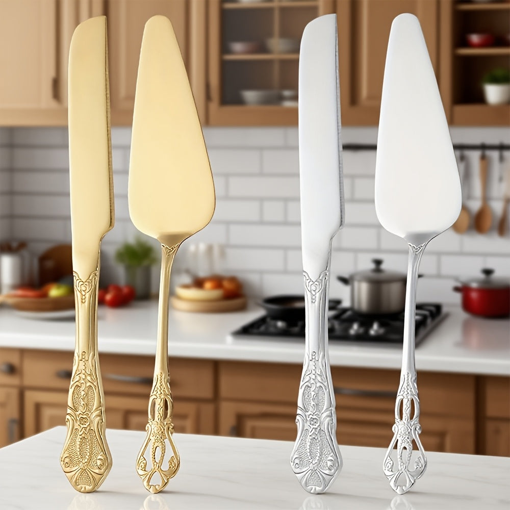 Elegant Cake Server Set, Vintage Palace Stainless Steel Bread Knife, Carved Hollow Design for Parties