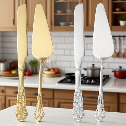 Elegant Cake Server Set, Vintage Palace Stainless Steel Bread Knife, Carved Hollow Design for Parties