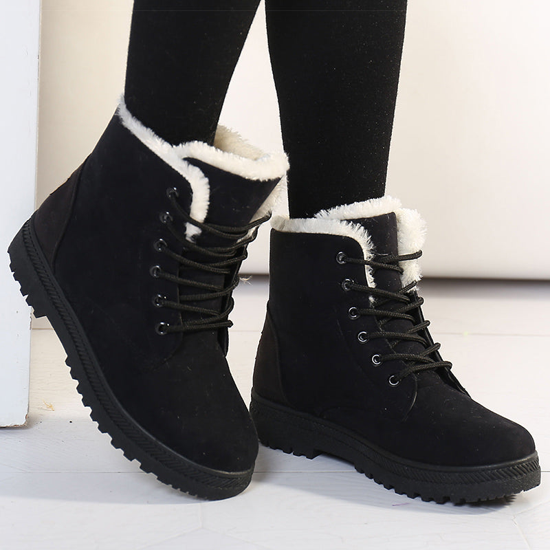 Womens Winter Boots Warm Fur Snow Boots Low Heels Black Ankle Boots Footwear For Women 5