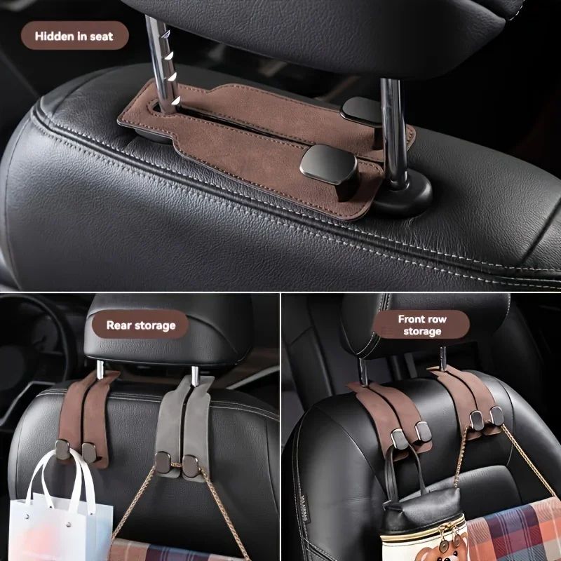Premium Car Seat Back Hook  Leather  ABS Headrest Purse Hook 2