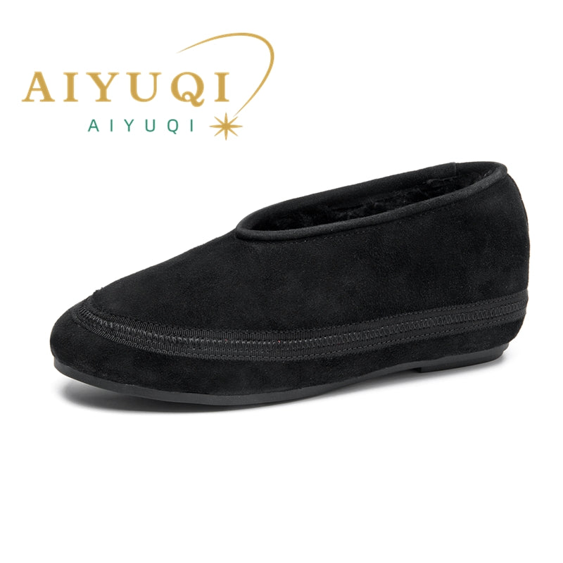 Comfortable Female Winter Ballet Shoes Genuine Leather Winter Flat Shoes Warm Snow Shoes With Fur L 5
