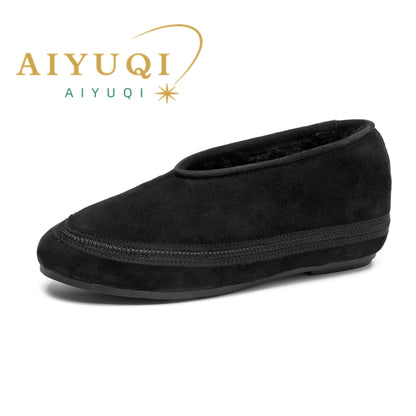 Comfortable Female Winter Ballet Shoes Genuine Leather Winter Flat Shoes Warm Snow Shoes With Fur L 5