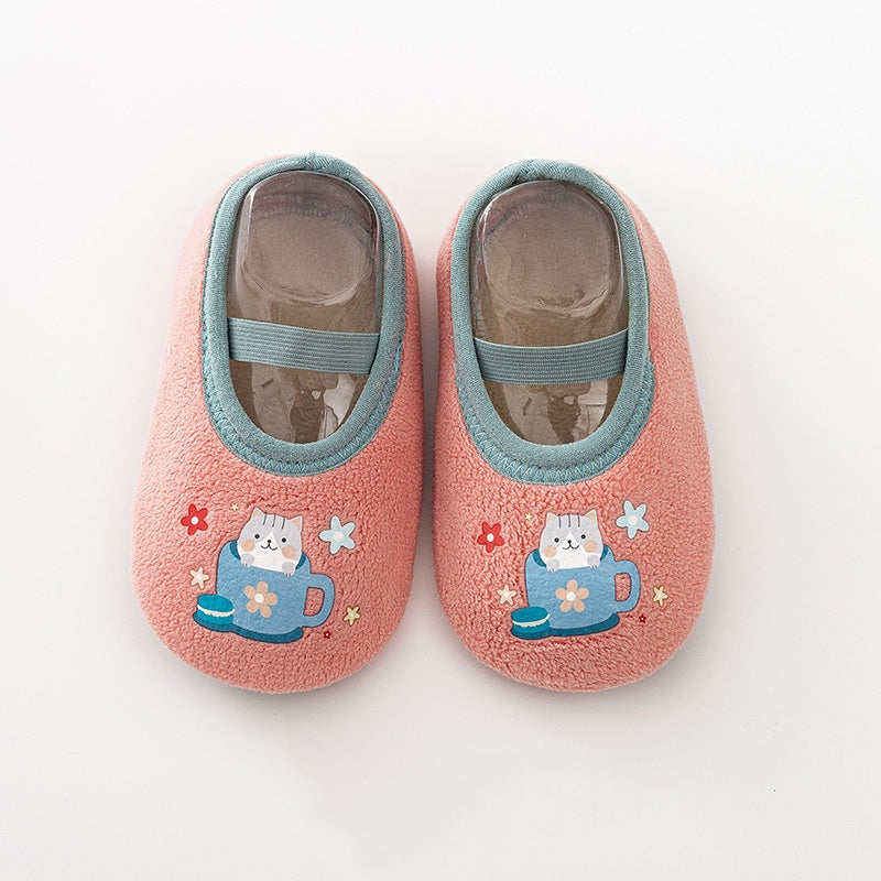 Anti Slip Newborn Baby Shoes Cartoon Slippers For Boys Girls Rubber Sole Winter First Walk Shoes In 3