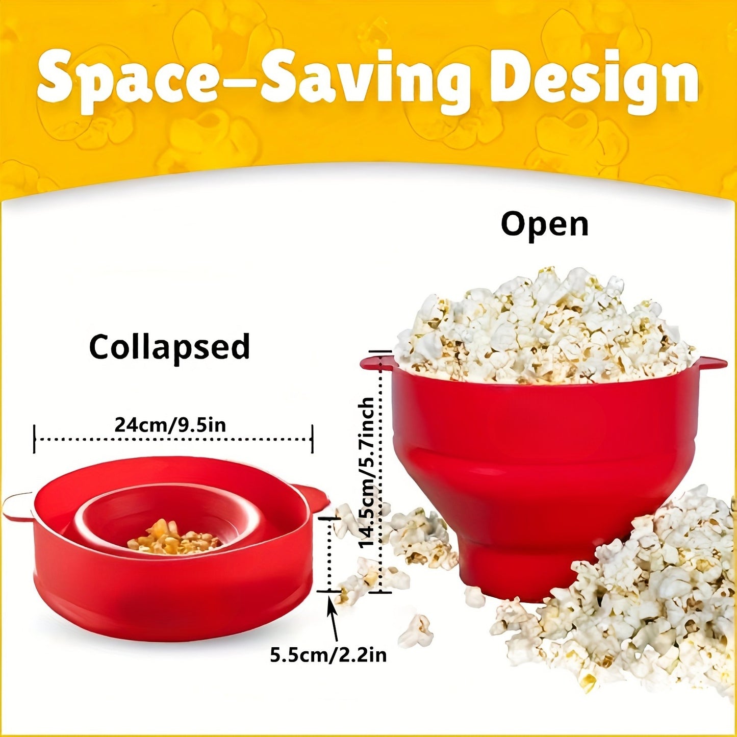 Large Capacity Microwave Popcorn Maker Foldable Silicone Bowl BPAFree  Dishwasher Safe 4
