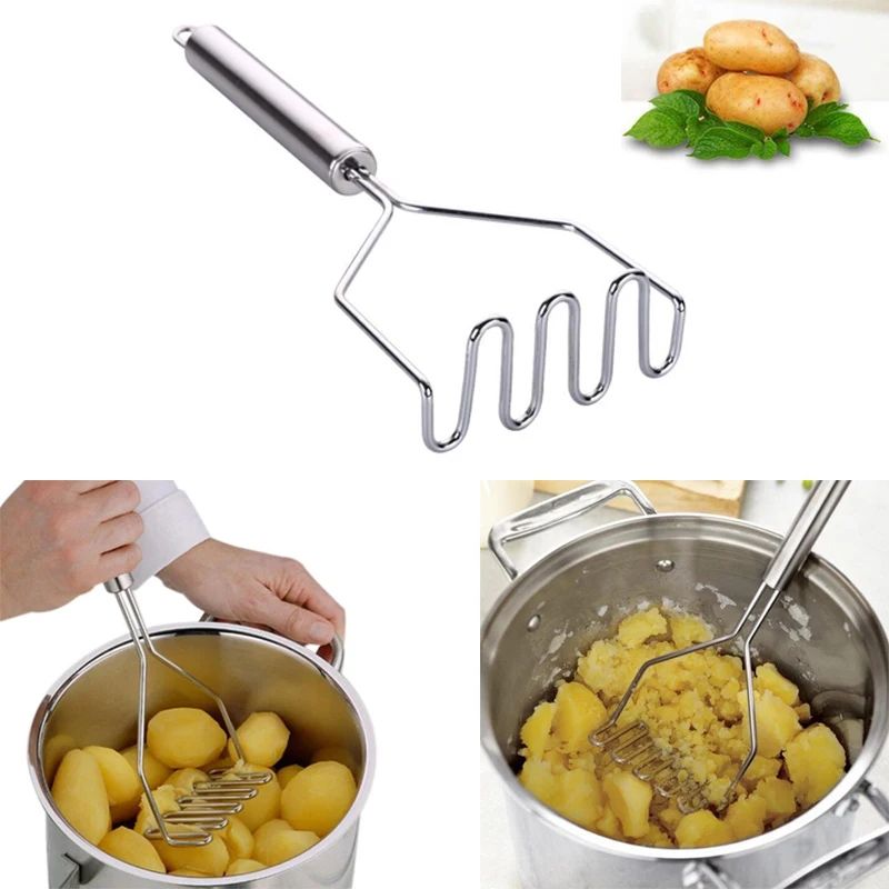 Premium Stainless Steel Kitchen Masher – Manual Vegetable, Fruit & Potato Crusher