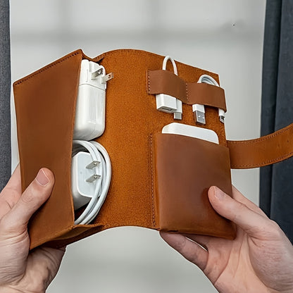ortable Leather Tech Accessories Case with Multi-Compartment Organizer for Cables, Chargers, Pens - Durable Travel