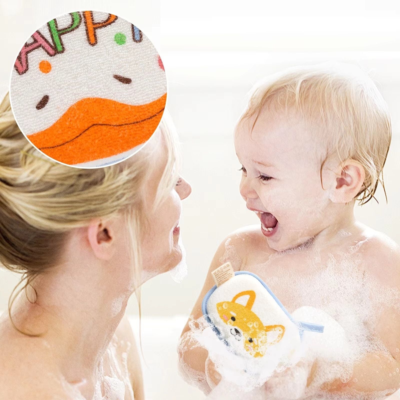 Cute Print Elephant Bath Sponge for Kids, Soft Body Wash Towel for Toddlers and Newborns