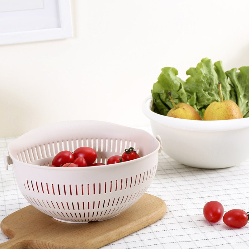 Kitchen Fruit Tray With Removable Double Layer Rotating Washing Basket Household Draining Basin For 2