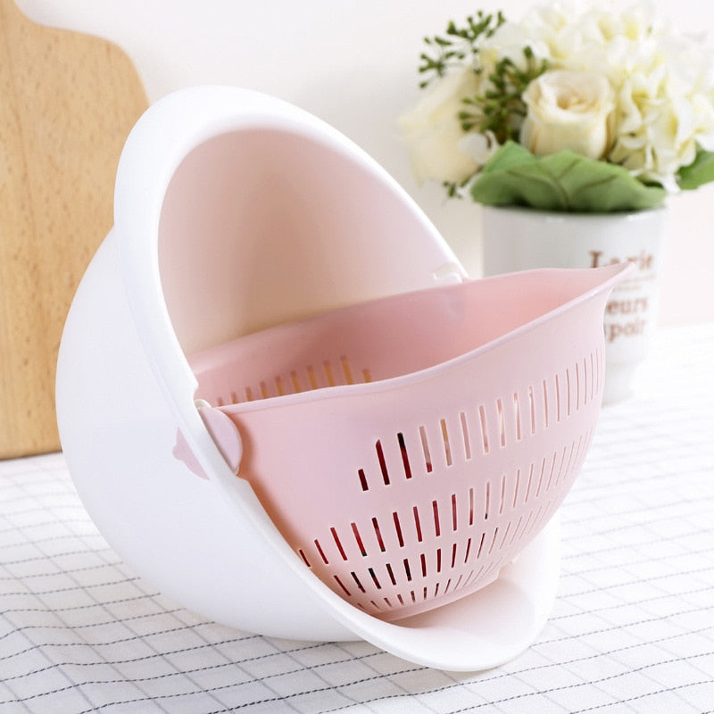 Kitchen Fruit Tray With Removable Double Layer Rotating Washing Basket Household Draining Basin For 4