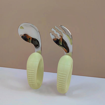 Easy Grip Training Elbow Fork Spoon Short Handle Silicone Baby Utensils 5
