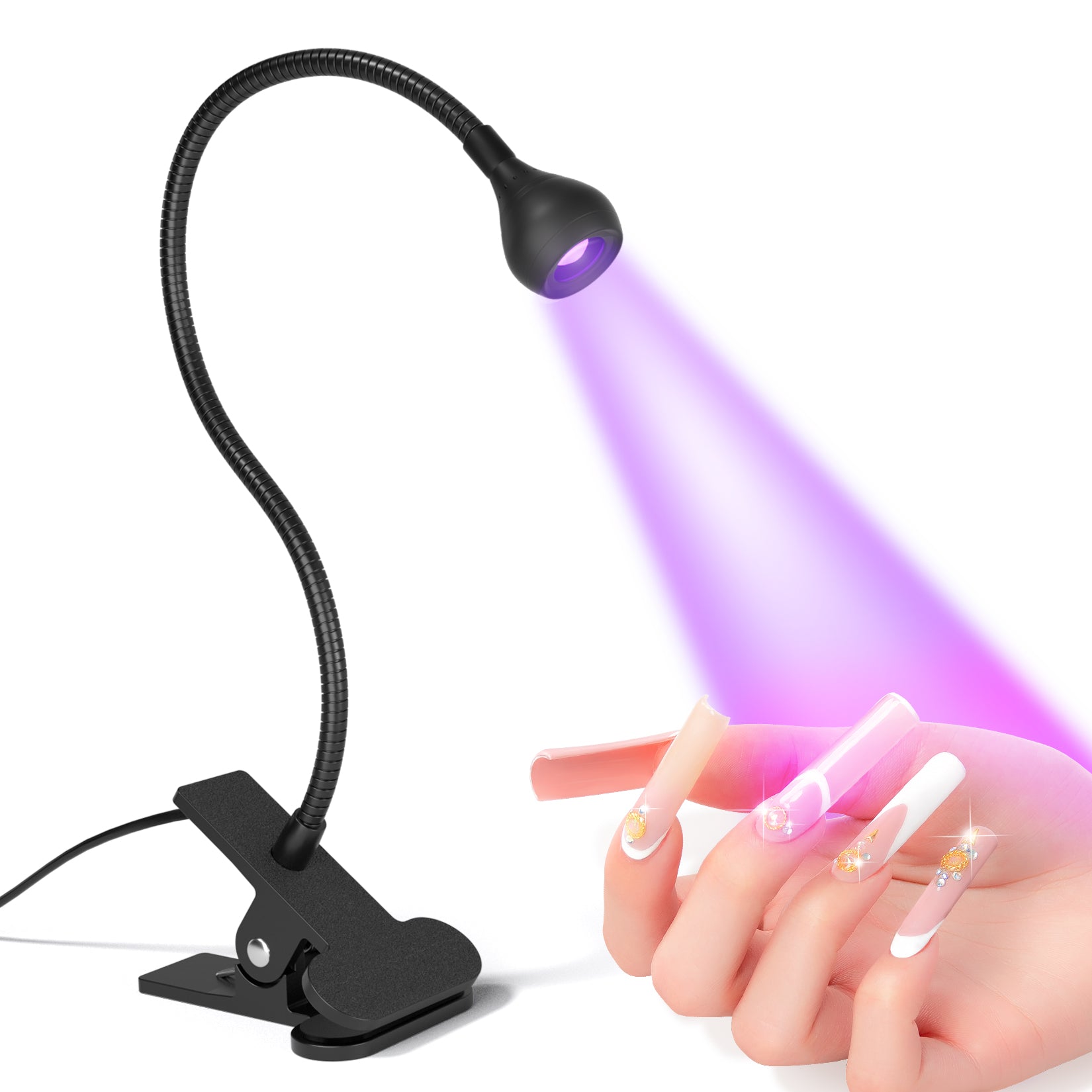 USB Nail Dryer Light, Mini Clip-On UV Lamp for Manicure Gel Nails, Salon Tools