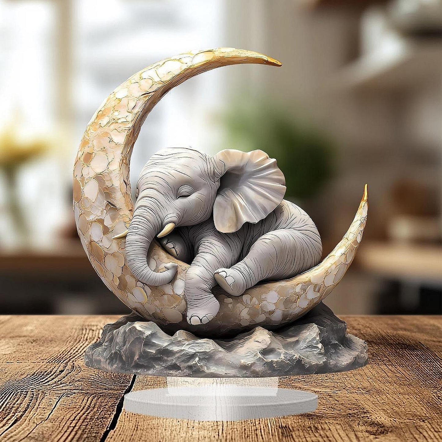 Cute Elephant Sleeping on The Moon Animal Present Acrylic Ornament for Bookshelf