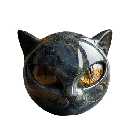 Resin Cat Head Healing Stone Decorative Black Cat Stone Figurine Marble Texture Keepsake Gift For O 2