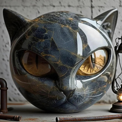 Resin Cat Head Healing Stone Decorative Black Cat Stone Figurine Marble Texture Keepsake Gift For O 3