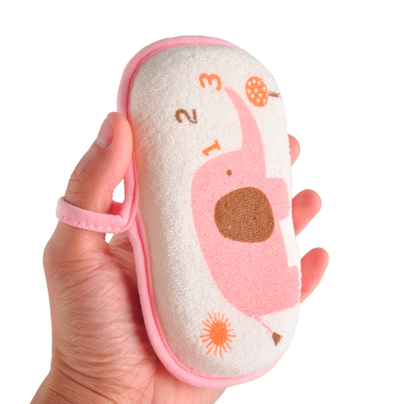 Cute Kids Baby Cotton Shower Bath Sponge Rub, Cartoon Elephant Body Wash Towel, Soft Sponge for Infants