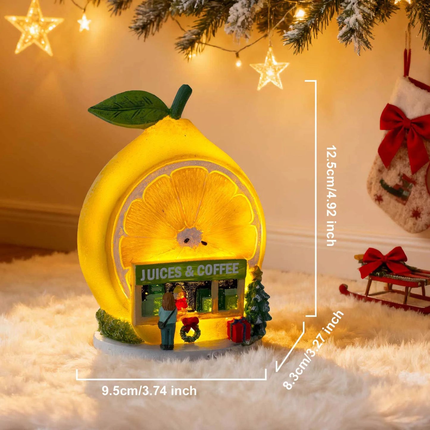 Christmas Cozy Snowy Lemon  Coffee Shop LED Village Ornament 1