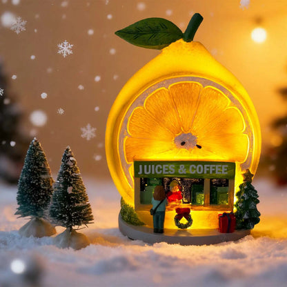 Christmas Cozy Snowy Lemon  Coffee Shop LED Village Ornament 2
