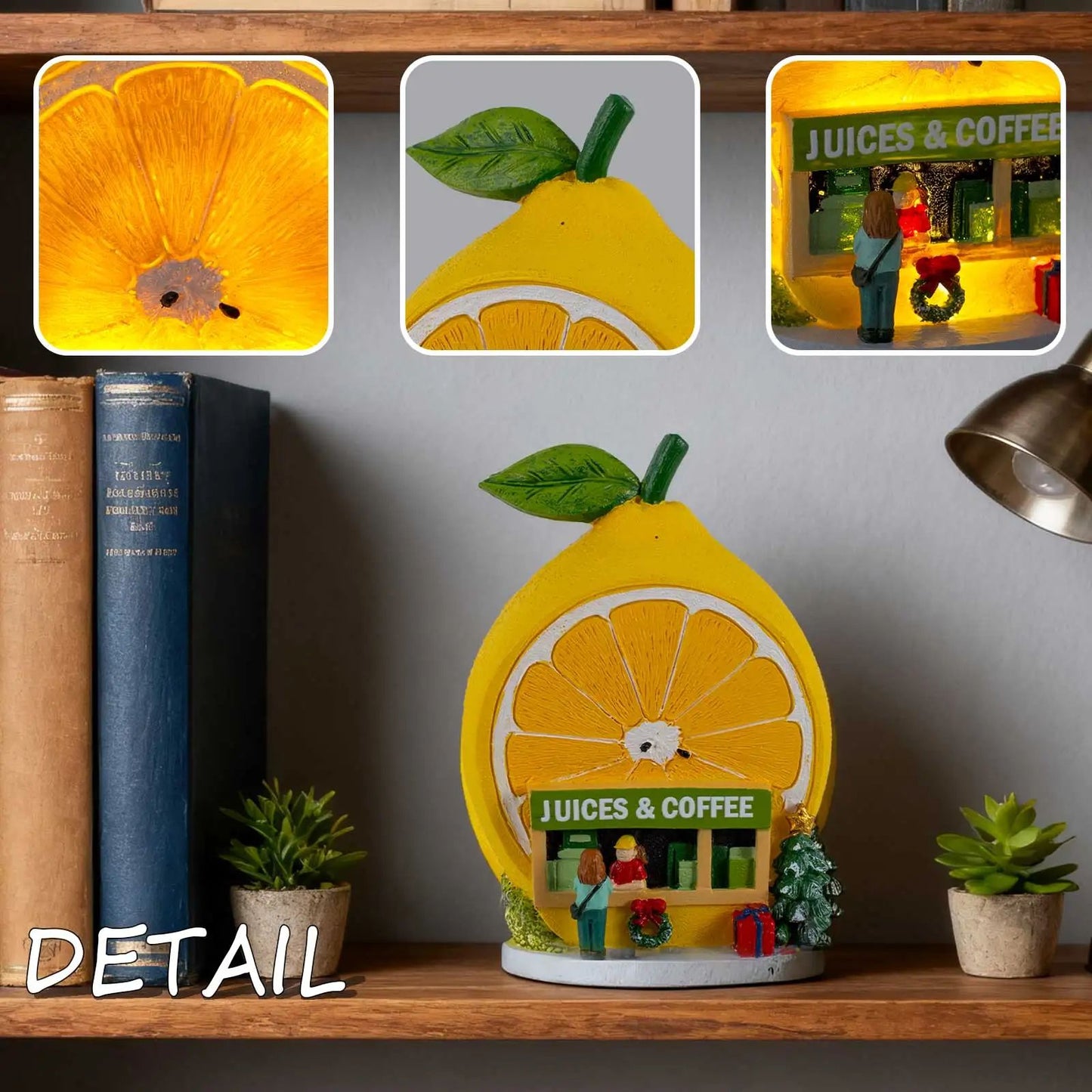Christmas Cozy Snowy Lemon  Coffee Shop LED Village Ornament 3