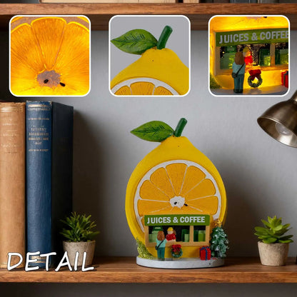Christmas Cozy Snowy Lemon  Coffee Shop LED Village Ornament 3