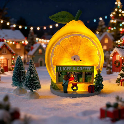 Christmas Cozy Snowy Lemon  Coffee Shop LED Village Ornament 5