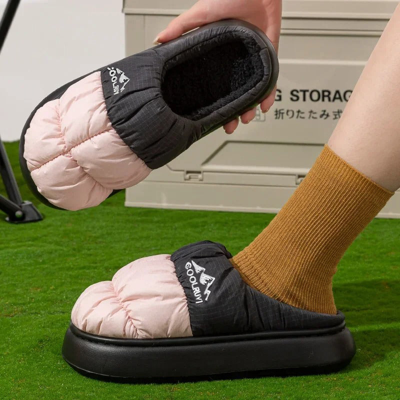 Waterproof Women Slippers with Thick Sole, Fashion Mix Color Non Slip Cotton Shoes, Comfy Plush Warm Winter Slippers