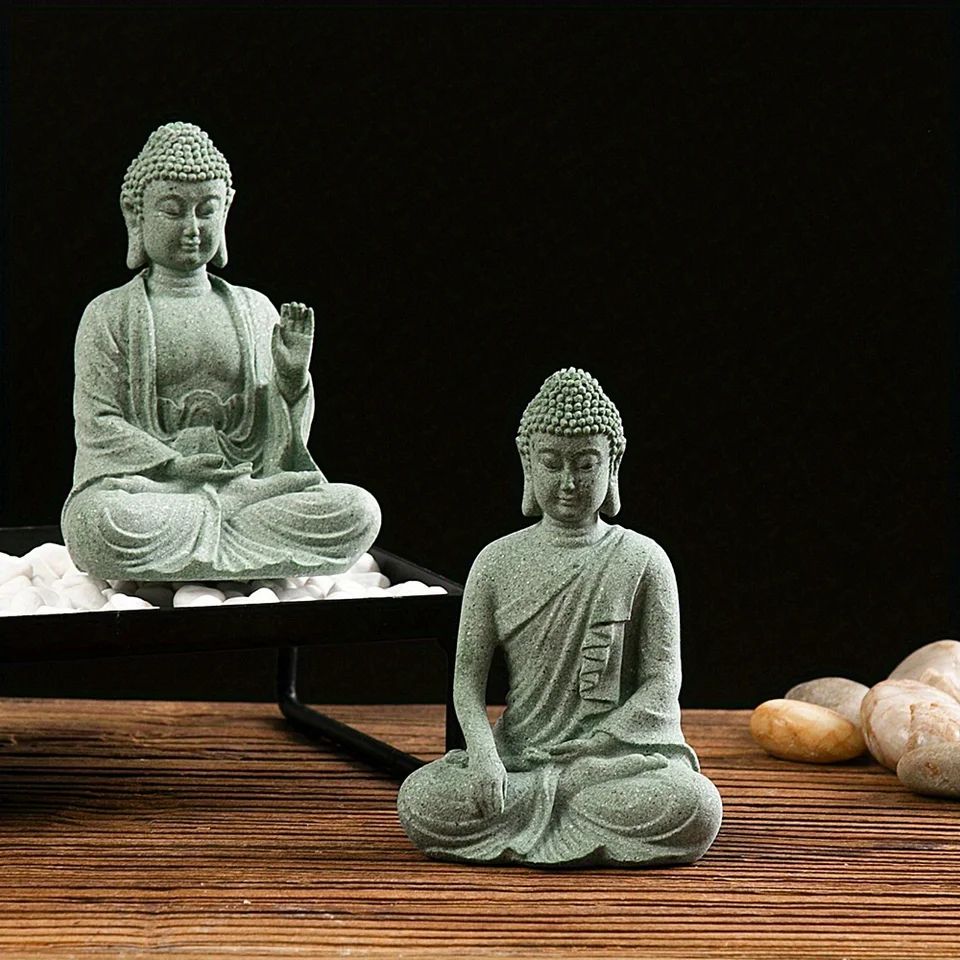 ZenSerenity Mini Buddha Aquarium Statue  Green Sandstone Zen Fish Tank Decor 1