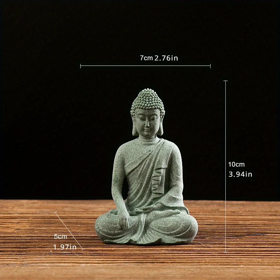 ZenSerenity Mini Buddha Aquarium Statue  Green Sandstone Zen Fish Tank Decor 2