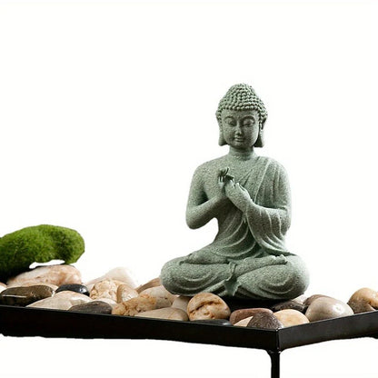 ZenSerenity Mini Buddha Aquarium Statue  Green Sandstone Zen Fish Tank Decor 5