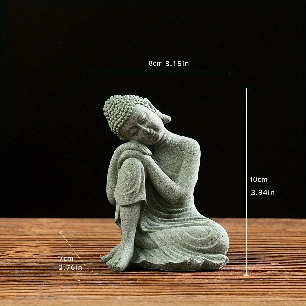 ZenSerenity Mini Buddha Aquarium Statue  Green Sandstone Zen Fish Tank Decor 9