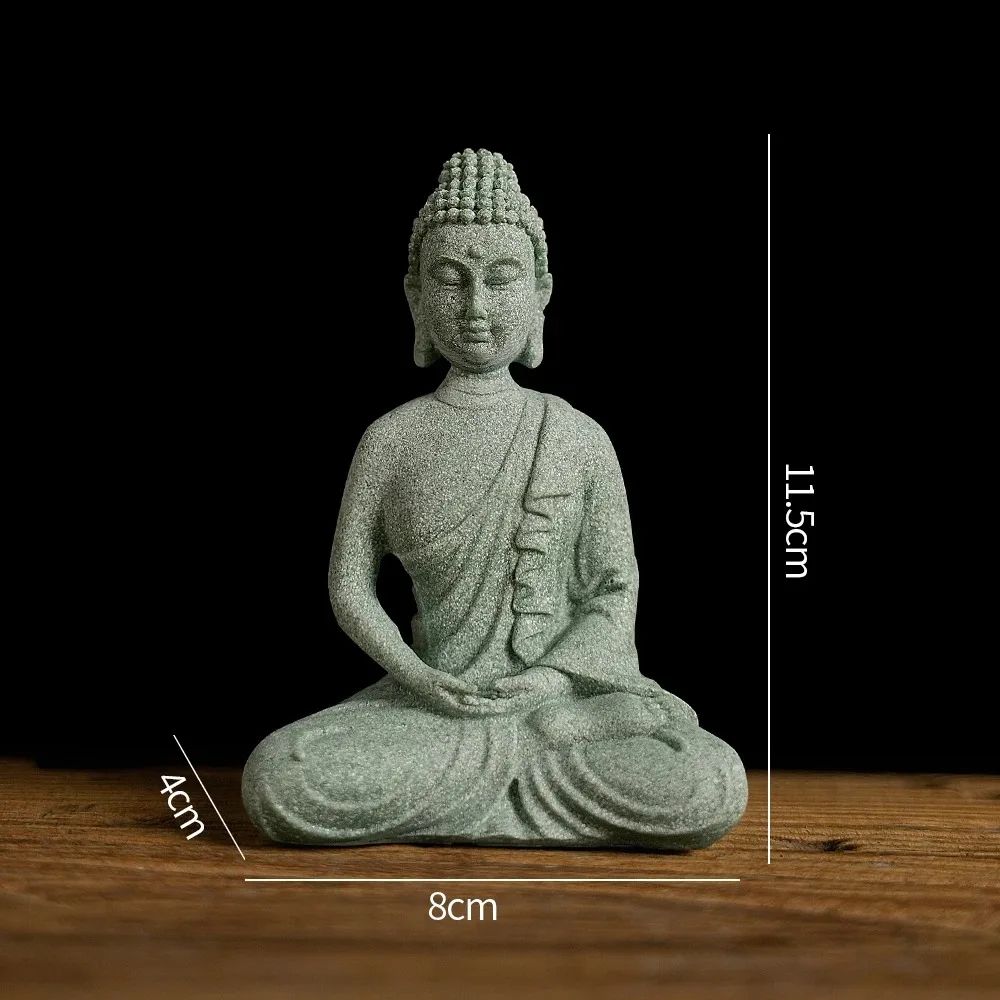 ZenSerenity Mini Buddha Aquarium Statue  Green Sandstone Zen Fish Tank Decor 10