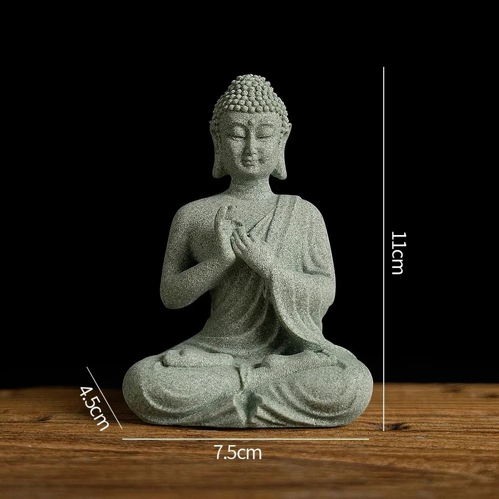 ZenSerenity Mini Buddha Aquarium Statue  Green Sandstone Zen Fish Tank Decor 13
