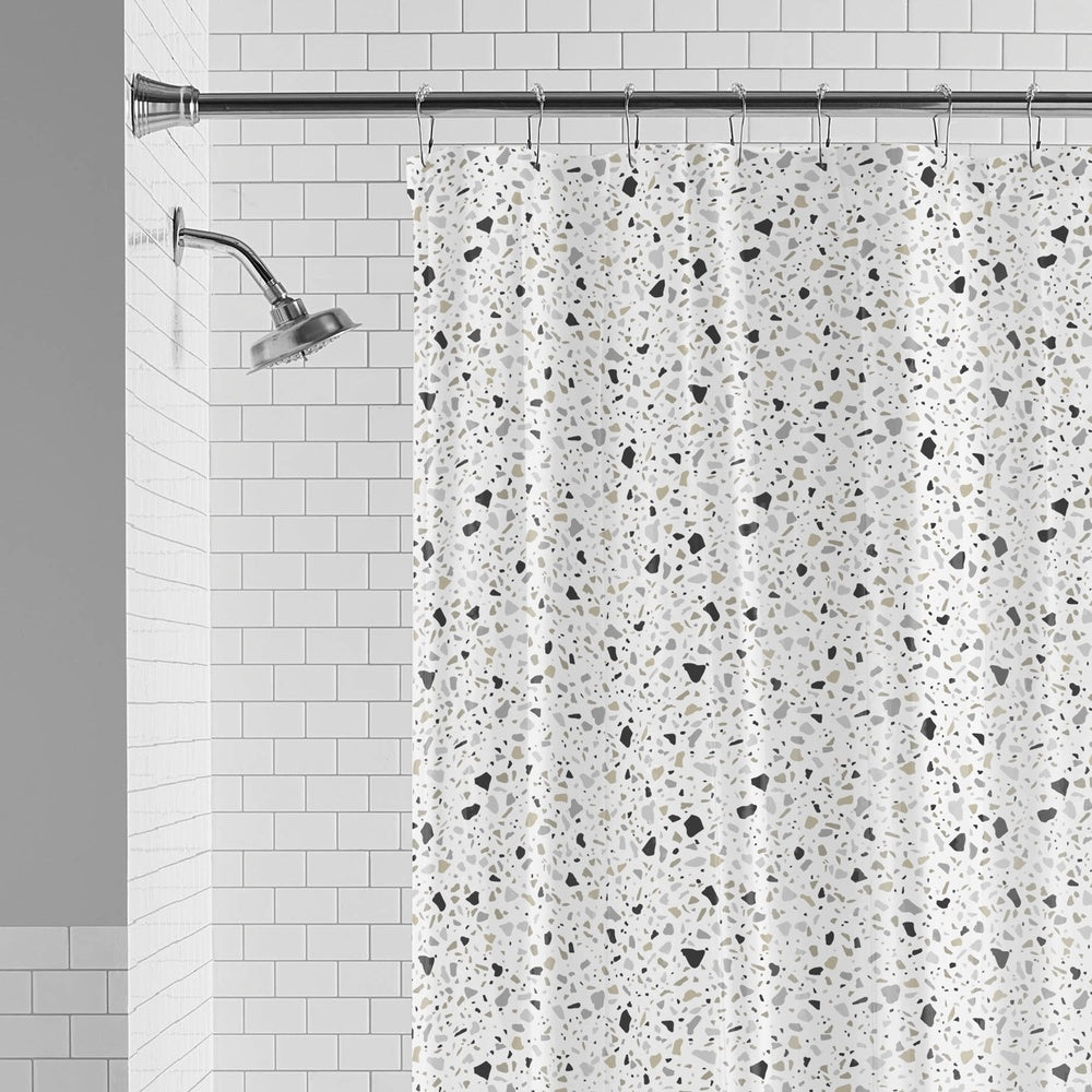 Eco friendly Waterproof PEVA Shower Curtain Set, Black White Terrazzo Pattern, Easy Clean Recycled