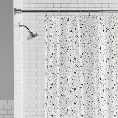 Eco friendly Waterproof PEVA Shower Curtain Set, Black White Terrazzo Pattern, Easy Clean Recycled